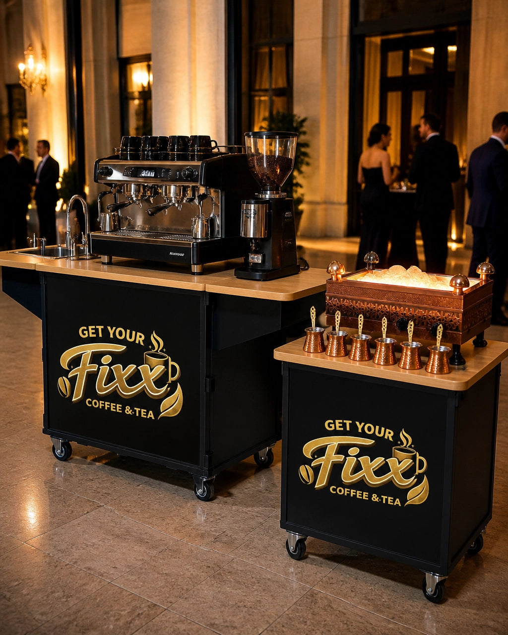 FIXX STATION premium mobile coffee service with espresso equipment and Turkish sand coffee in an elegant Greater Houston venu